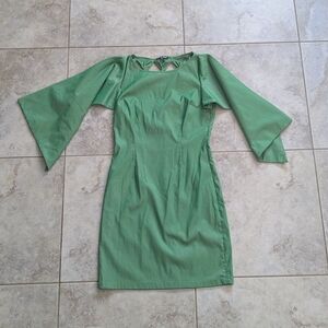 Samuel Dong Sleeveless Cap Overlay Green Dress